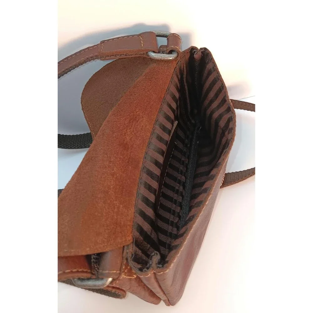 Vintage Jack Georges Brown Leather Crossbody Bag – Woven Embossed Flap Shoulder